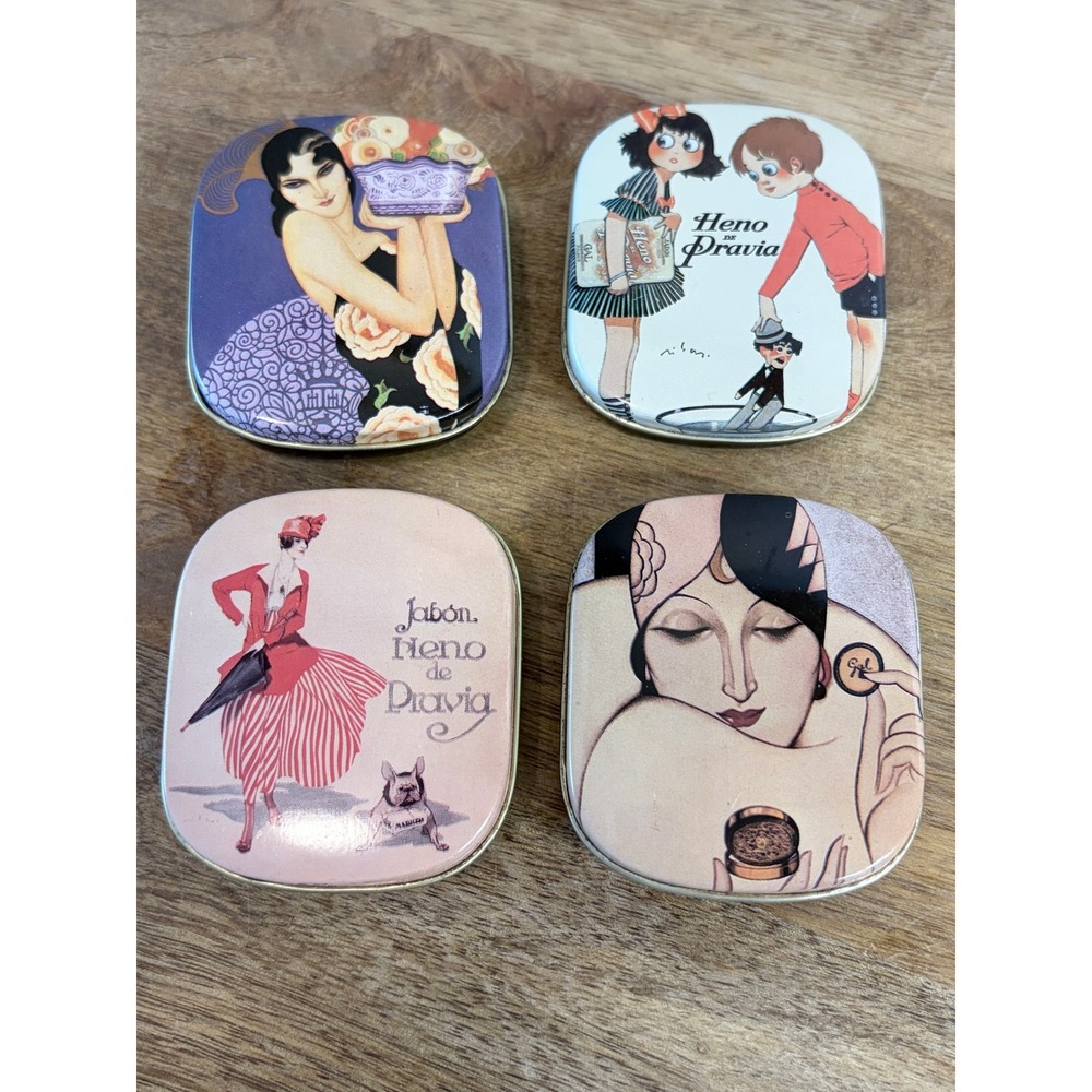 Perfumeria Gal Heno de Pravia Art Deco F. Ribas Trinket Tin Set of 4 Spanish